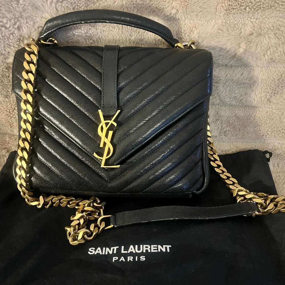 Saint Laurent Black Quilted Leather Shoulder Bag with Gold Hardware - Picture 12 of 15